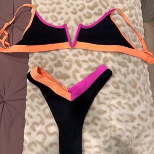 OneOne Bikini Black/Pink/Orange Top- M/ Cheeky Bottoms-S